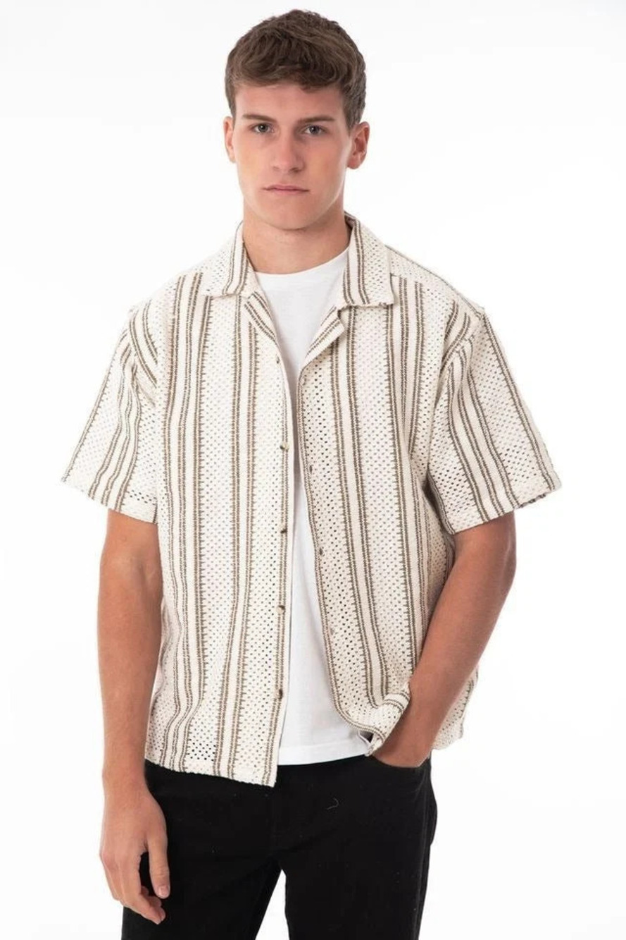 NOLS Cream with Brown Stripe Crocheted Shirt/64836